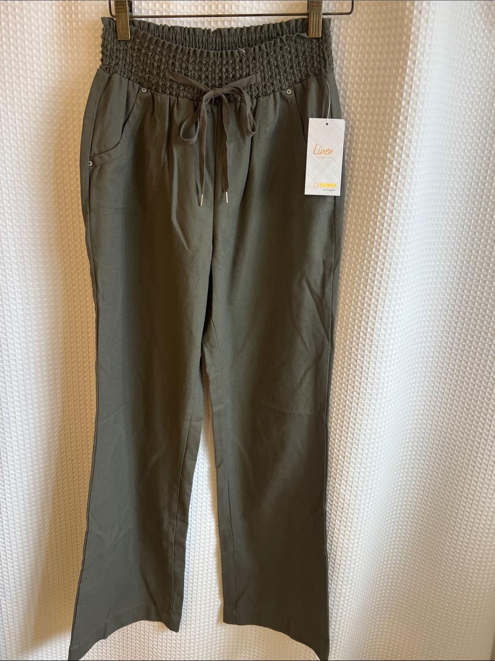 Ci Sono Olive Green Smocked Waist Drawstring Chinos